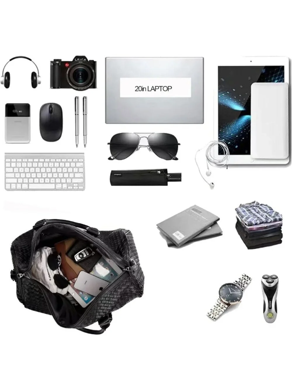 27L Waterproof Travel Duffle Bag with Shoe Compartment & Foldable Toiletry Bag